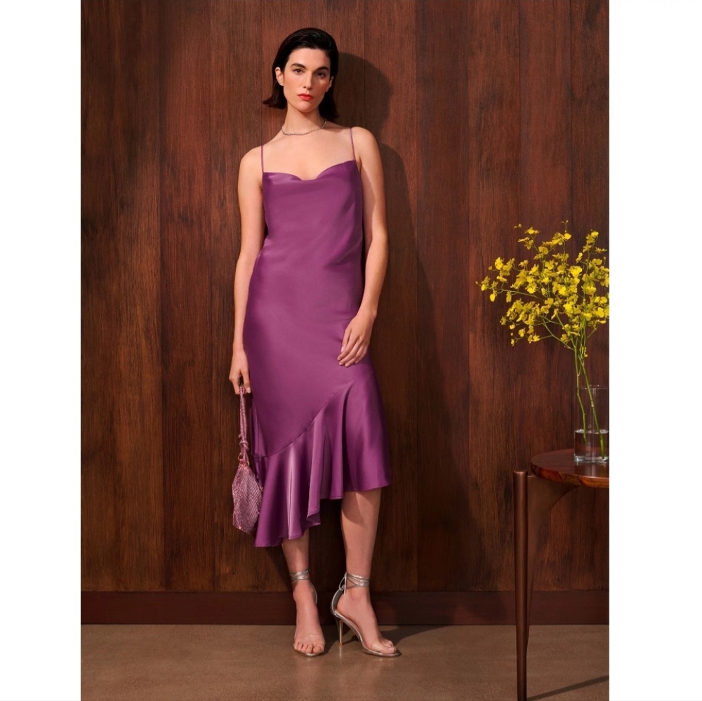 Purple pink ruffle hem dress